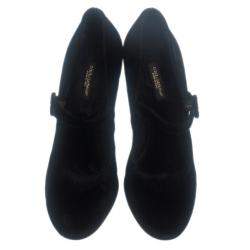 Dolce & Gabbana Black Velvet Embellished Heel Mary Jane Pumps Size 39