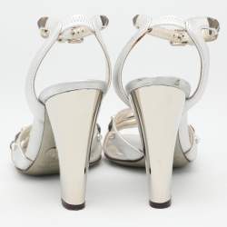 Dolce & Gabbana Silver Leather Embellished Ankle Strap Sandals Size 36.5