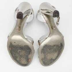 Dolce & Gabbana Silver Leather Embellished Ankle Strap Sandals Size 36.5