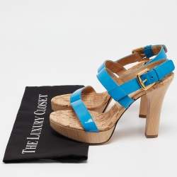 D&G Blue Patent Leather Ankle Strap Sandals Size 37.5