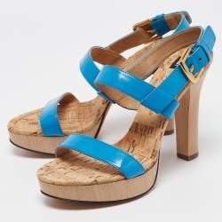 D&G Blue Patent Leather Ankle Strap Sandals Size 37.5