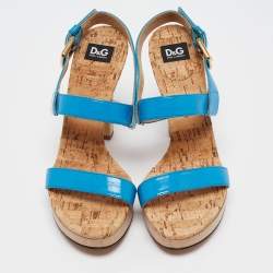 D&G Blue Patent Leather Ankle Strap Sandals Size 37.5