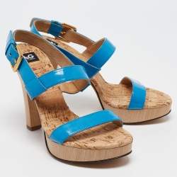 D&G Blue Patent Leather Ankle Strap Sandals Size 37.5