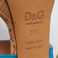 D&G Blue Patent Leather Ankle Strap Sandals Size 37.5