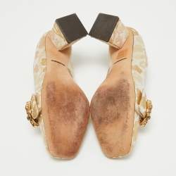 Pre Owned Dolce & Gabbana Gold Brocade Fabric Embellished Buckle Block Heel Pumps Size 41
