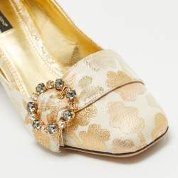 Pre Owned Dolce & Gabbana Gold Brocade Fabric Embellished Buckle Block Heel Pumps Size 41