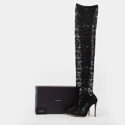 Dolce & Gabbana Black Lace and Mesh Knee Length Boots Size 37