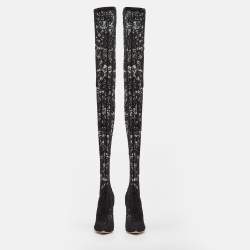 Dolce & Gabbana Black Lace and Mesh Knee Length Boots Size 37