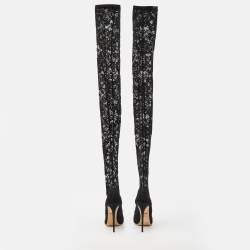 Dolce & Gabbana Black Lace and Mesh Knee Length Boots Size 37