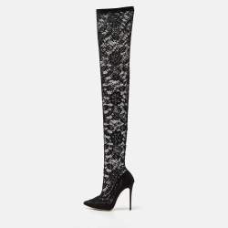 Dolce & Gabbana Black Lace and Mesh Knee Length Boots Size 37