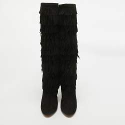 Dolce & Gabbana Black Suede Knee Length Boots Size 38