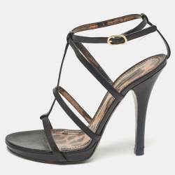 Pre Owned Dolce & Gabbana Black Leather Strappy Sandals Size 39