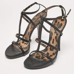 Pre Owned Dolce & Gabbana Black Leather Strappy Sandals Size 39