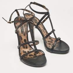 Pre Owned Dolce & Gabbana Black Leather Strappy Sandals Size 39