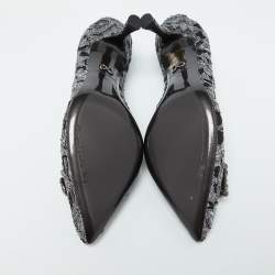 Pre Owned Dolce & Gabbana Silver/Black Lace DG Amore Crystal Embellished Pointed Toe Pumps Size 39