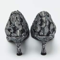 Pre Owned Dolce & Gabbana Silver/Black Lace DG Amore Crystal Embellished Pointed Toe Pumps Size 39