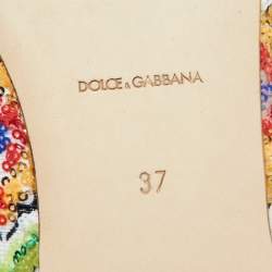 Dolce & Gabbana Multicolor Sequins and Croc Embossed Leather Smoking Slippers Size 37
