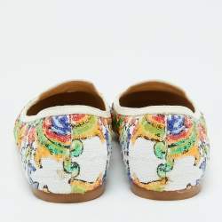 Dolce & Gabbana Multicolor Sequins and Croc Embossed Leather Smoking Slippers Size 37