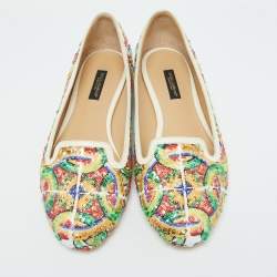 Dolce & Gabbana Multicolor Sequins and Croc Embossed Leather Smoking Slippers Size 37