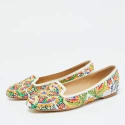 Dolce & Gabbana Multicolor Sequins and Croc Embossed Leather Smoking Slippers Size 37