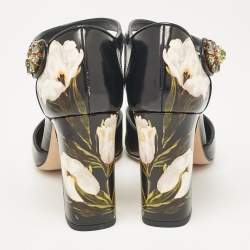 Pre Owned Dolce & Gabbana Black Floral Print Leather Ankle Strap Pumps Size 39