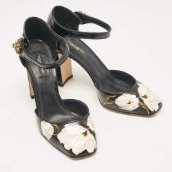 Pre Owned Dolce & Gabbana Black Floral Print Leather Ankle Strap Pumps Size 39