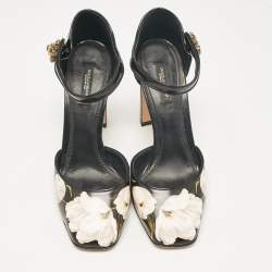 Pre Owned Dolce & Gabbana Black Floral Print Leather Ankle Strap Pumps Size 39