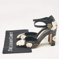 Pre Owned Dolce & Gabbana Black Floral Print Leather Ankle Strap Pumps Size 39