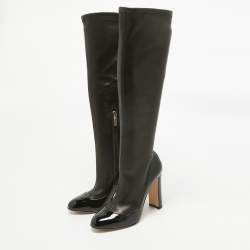 Pre Owned Dolce & Gabbana Black Patent and Leather Knee Length Boots Size 38.5