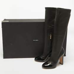 Pre Owned Dolce & Gabbana Black Patent and Leather Knee Length Boots Size 38.5