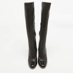 Pre Owned Dolce & Gabbana Black Patent and Leather Knee Length Boots Size 38.5