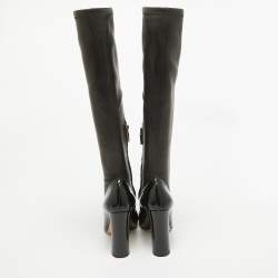 Pre Owned Dolce & Gabbana Black Patent and Leather Knee Length Boots Size 38.5