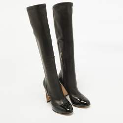 Pre Owned Dolce & Gabbana Black Patent and Leather Knee Length Boots Size 38.5