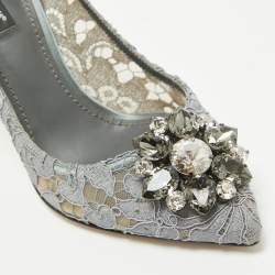 Pre Owned Dolce & Gabbana Grey Lace Bellucci Pumps Size 38