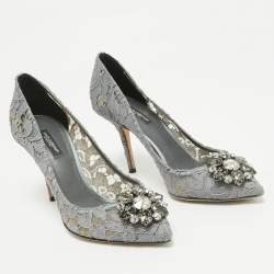 Pre Owned Dolce & Gabbana Grey Lace Bellucci Pumps Size 38