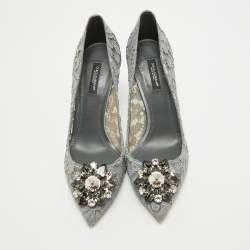 Pre Owned Dolce & Gabbana Grey Lace Bellucci Pumps Size 38