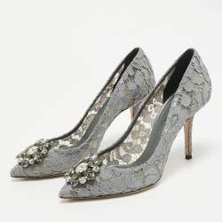 Pre Owned Dolce & Gabbana Grey Lace Bellucci Pumps Size 38