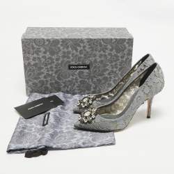 Pre Owned Dolce & Gabbana Grey Lace Bellucci Pumps Size 38