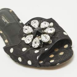 Dolce & Gabbana Black Polka Dot Canvas Bianca Flat Slides Size 37