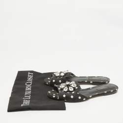 Dolce & Gabbana Black Polka Dot Canvas Bianca Flat Slides Size 37