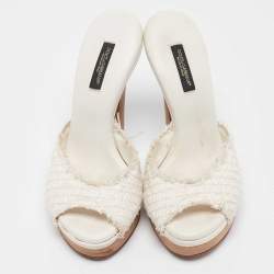 Dolce & Gabbana White Raffia Platform Slide Sandals Size 36