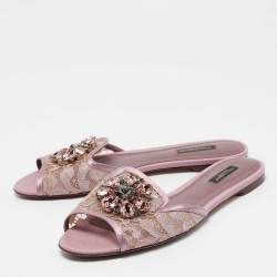 Pre Owned Dolce & Gabbana Purple Lace Crystal Embellished Flat Slides Size 39