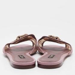 Pre Owned Dolce & Gabbana Purple Lace Crystal Embellished Flat Slides Size 39