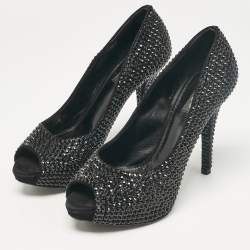 Dolce & Gabbana Black Suede Crystal Embellished Peep Toe Pumps Size 39