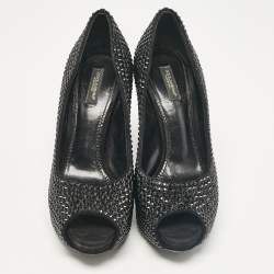 Dolce & Gabbana Black Suede Crystal Embellished Peep Toe Pumps Size 39