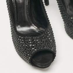 Dolce & Gabbana Black Suede Crystal Embellished Peep Toe Pumps Size 39