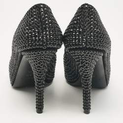 Dolce & Gabbana Black Suede Crystal Embellished Peep Toe Pumps Size 39