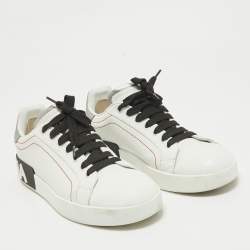 Pre Owned Dolce & Gabbana White Leather Portofino Lace Up Sneakers Size 38