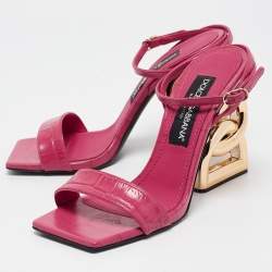 Pre Owned Dolce & Gabbana Pink Croc Embossed Leather Ankle Strap Sandals Size 38