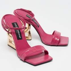 Pre Owned Dolce & Gabbana Pink Croc Embossed Leather Ankle Strap Sandals Size 38